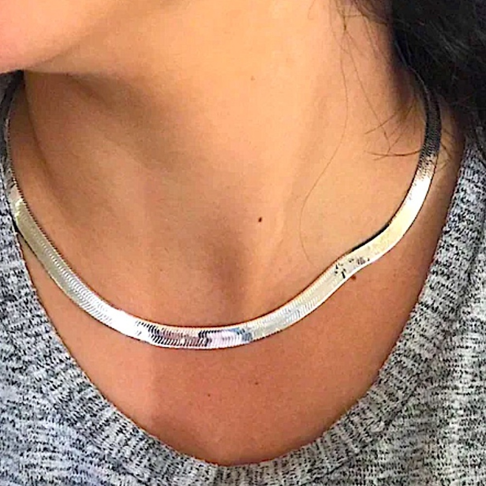 STERLING SILVER HERRINGBONE NECKLACE 5mm WIDTH